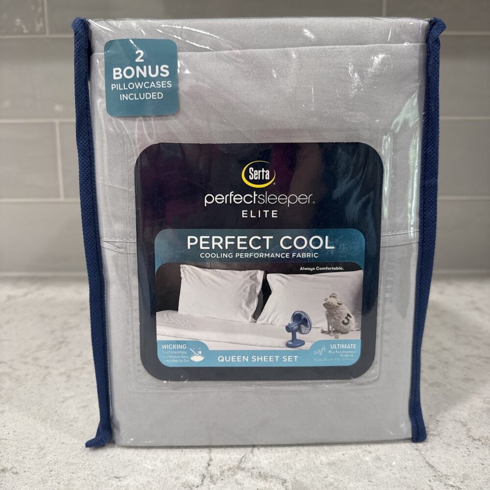 6 Pc QUEEN Gray Serta Perfect Cool Sleeper Elite Prochill Cool Fabric Sheet Set